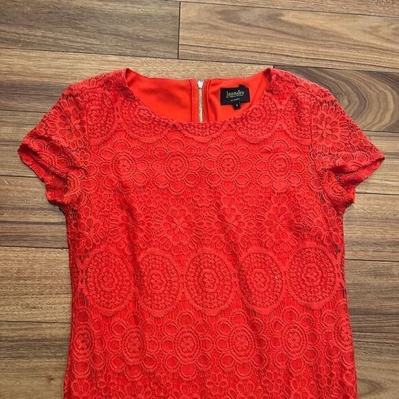 Laundry By Shelli Segal Womens Red Short Sleeve Overlay Sheath Lace Dress Size 4 - Picture 2 of 10
